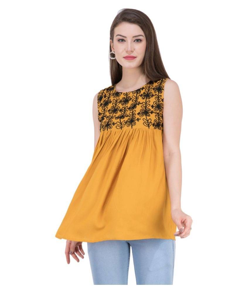 SAAKAA Women's Rayon A-Line Top ( Yellow ) SAAKAA Women's Rayon A-Line Top ( Yellow )