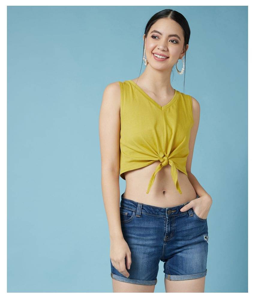 Chimpaaanzee Women's Cotton Knot Front Top ( Yellow ) Chimpaaanzee Women's Cotton Knot Front Top ( Yellow )