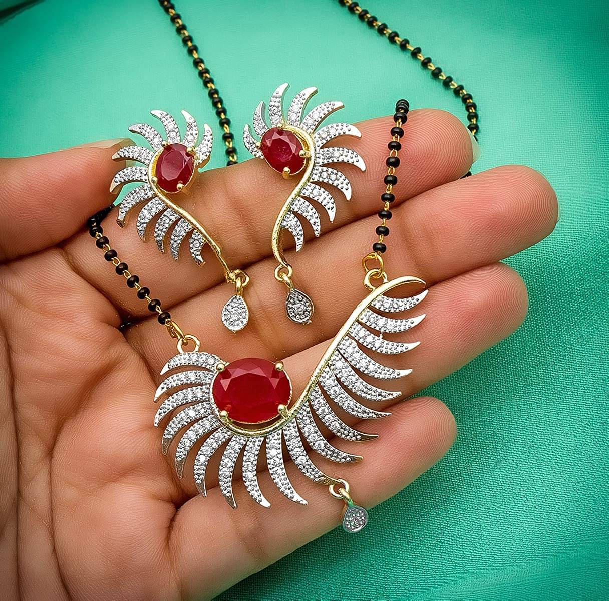     			Sunhari Jewels Red Shark Mangalsutra set with earring for women and girls