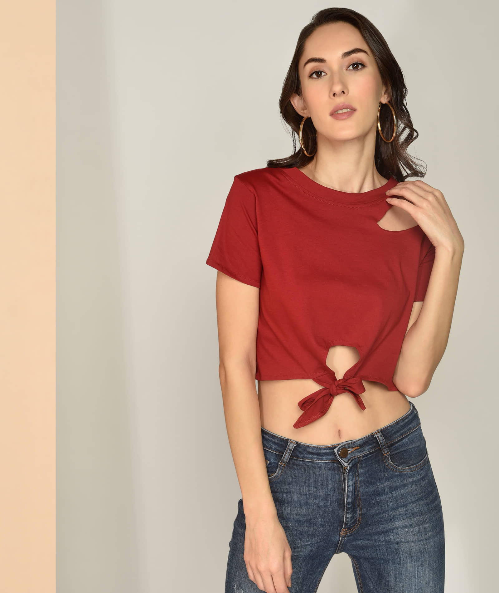 Chimpaaanzee Women's Cotton Knot Front Top ( Maroon )