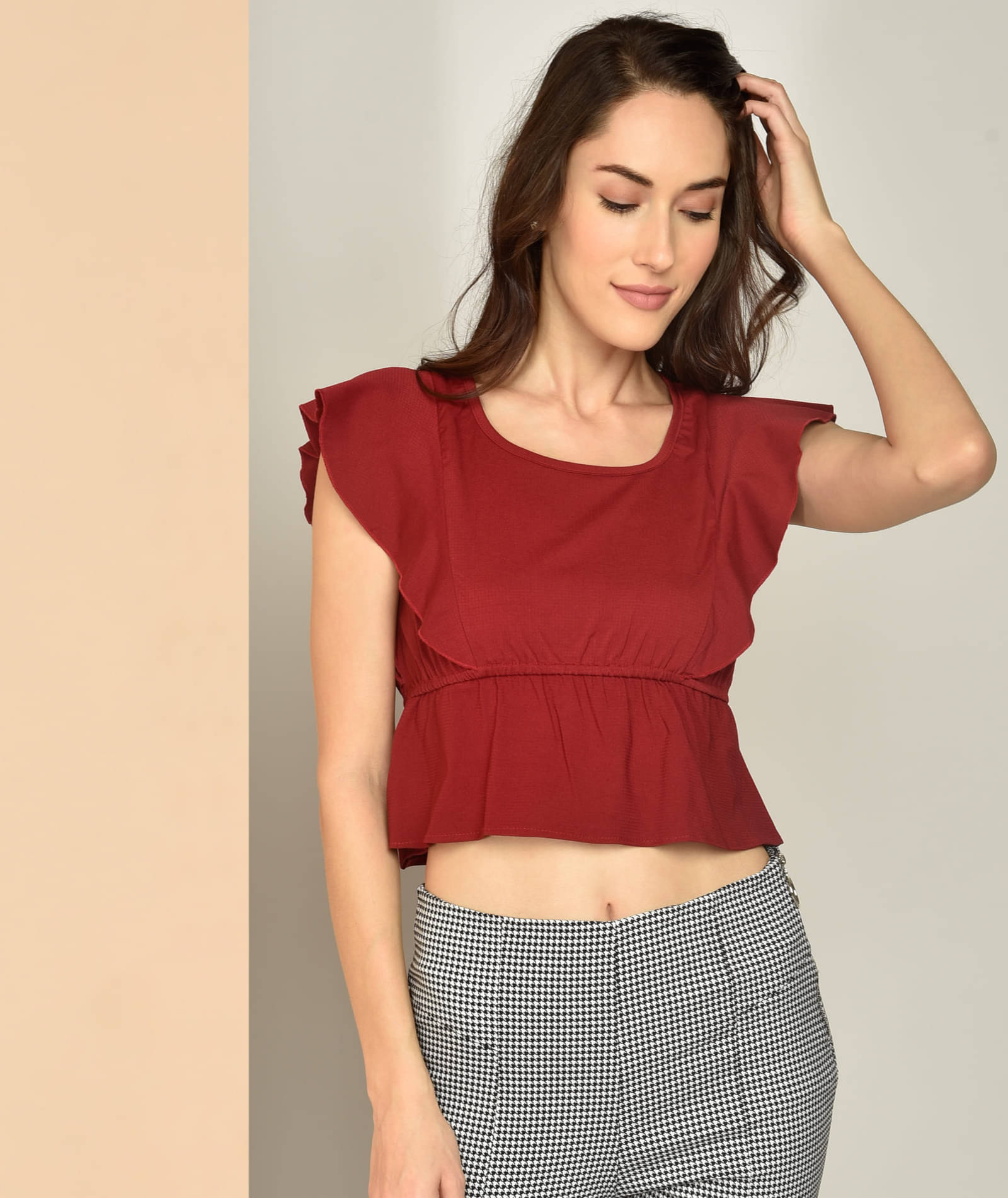 Chimpaaanzee Women's Polyester Crop Top ( Maroon ) Chimpaaanzee Women's Polyester Crop Top ( Maroon )