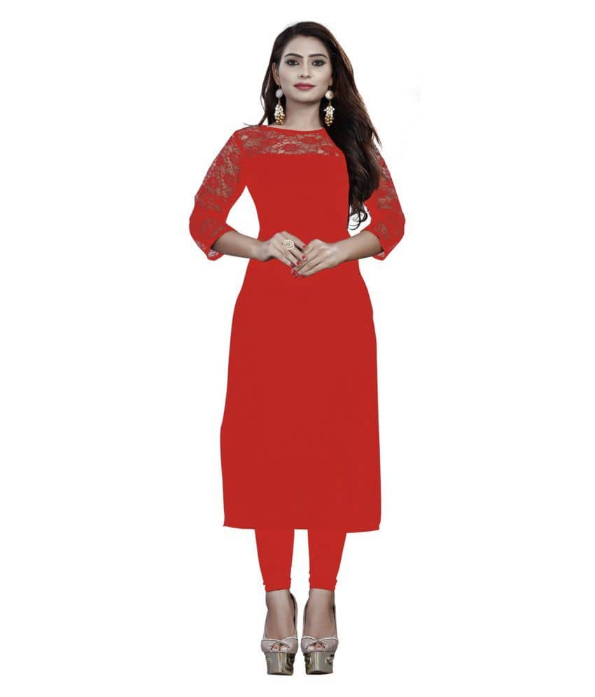 Dream Beauty Fashion - Red Crepe Women's Straight Kurti ( Pack of 1 ) - Kurtis, Tunics | Buy online on ZillyBuy