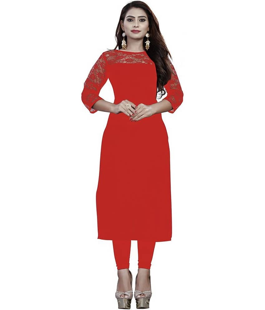 Dream Beauty Fashion - Red Crepe Women's Straight Kurti ( Pack of 1 ) - Kurtis, Tunics | Buy online on ZillyBuy