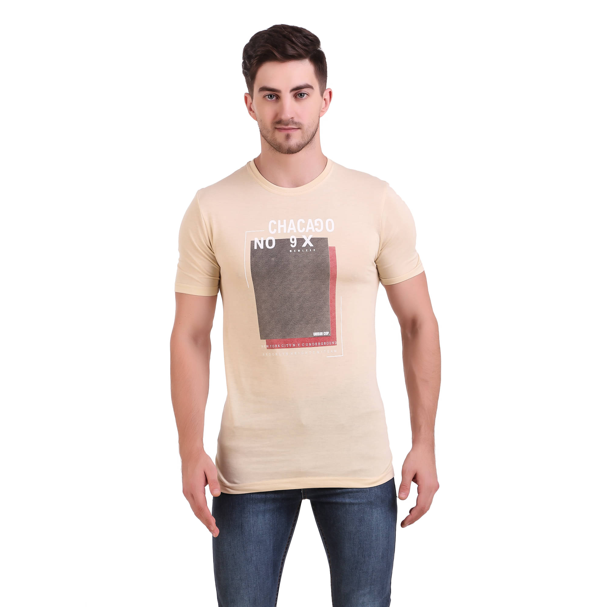 Bravezi Pack of 1 Cotton Blend Slim Fit Men's T-Shirt ( Beige ) Bravezi Pack of 1 Cotton Blend Slim Fit Men's T-Shirt ( Beige )