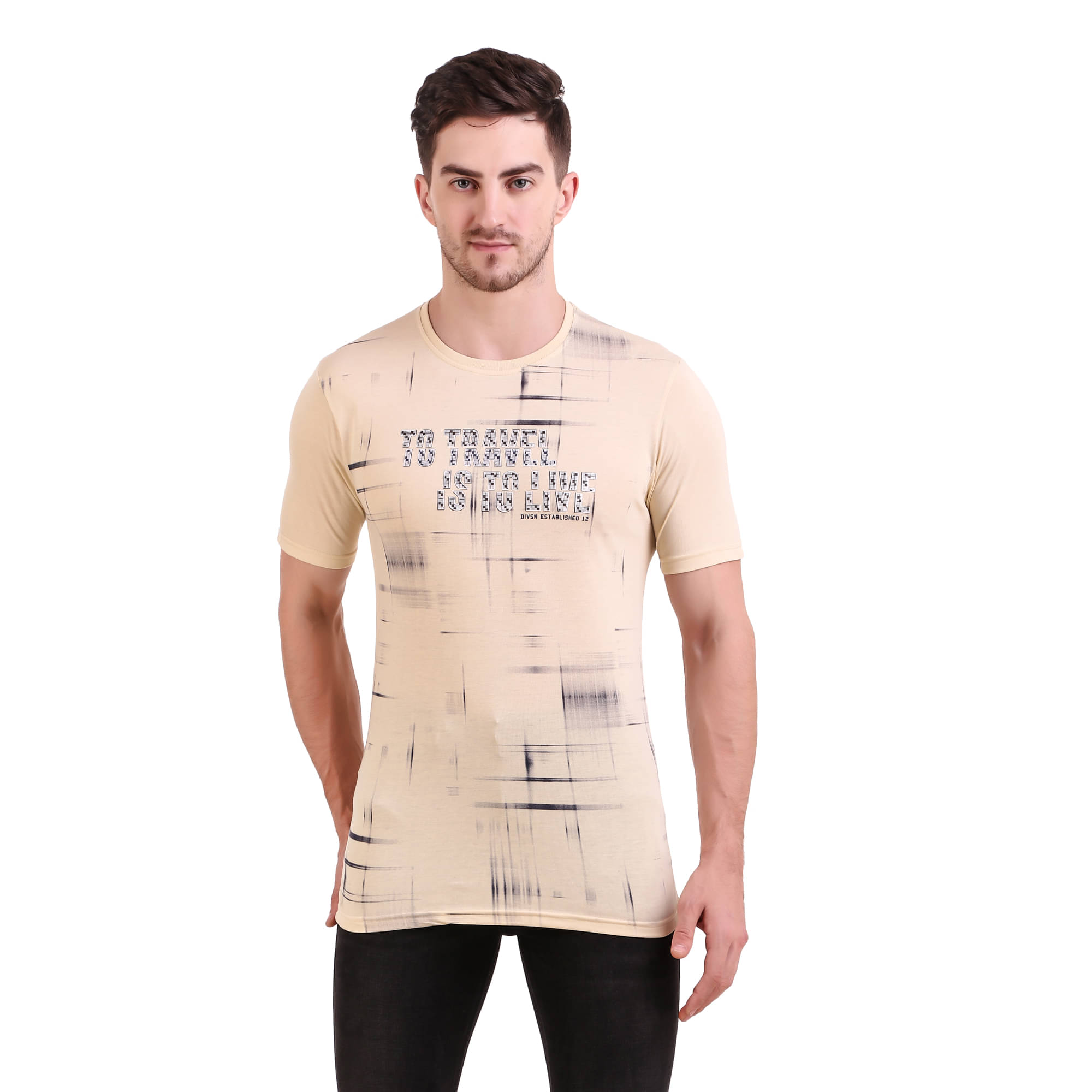 Bravezi Pack of 1 Cotton Blend Slim Fit Men's T-Shirt ( Beige ) Bravezi Pack of 1 Cotton Blend Slim Fit Men's T-Shirt ( Beige )