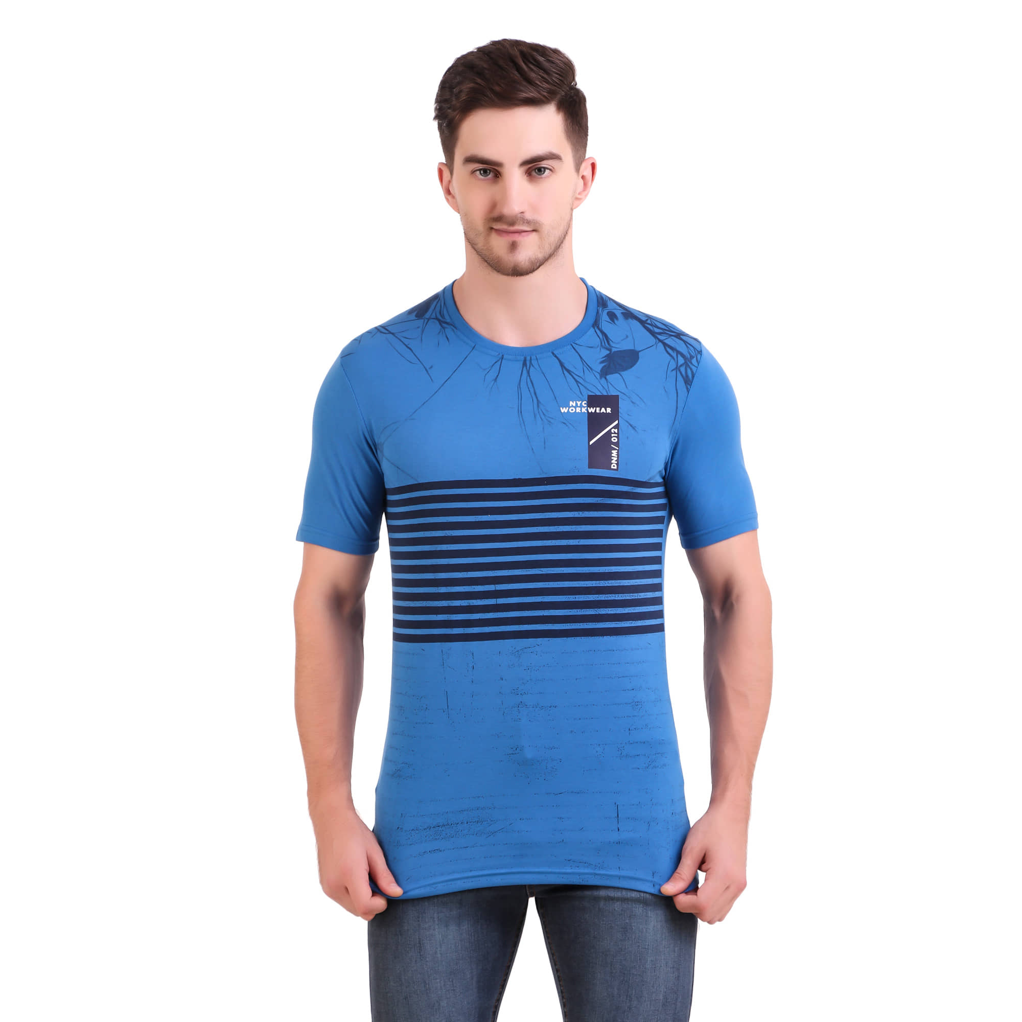 Bravezi Pack of 1 Cotton Blend Slim Fit Men's T-Shirt ( Blue )