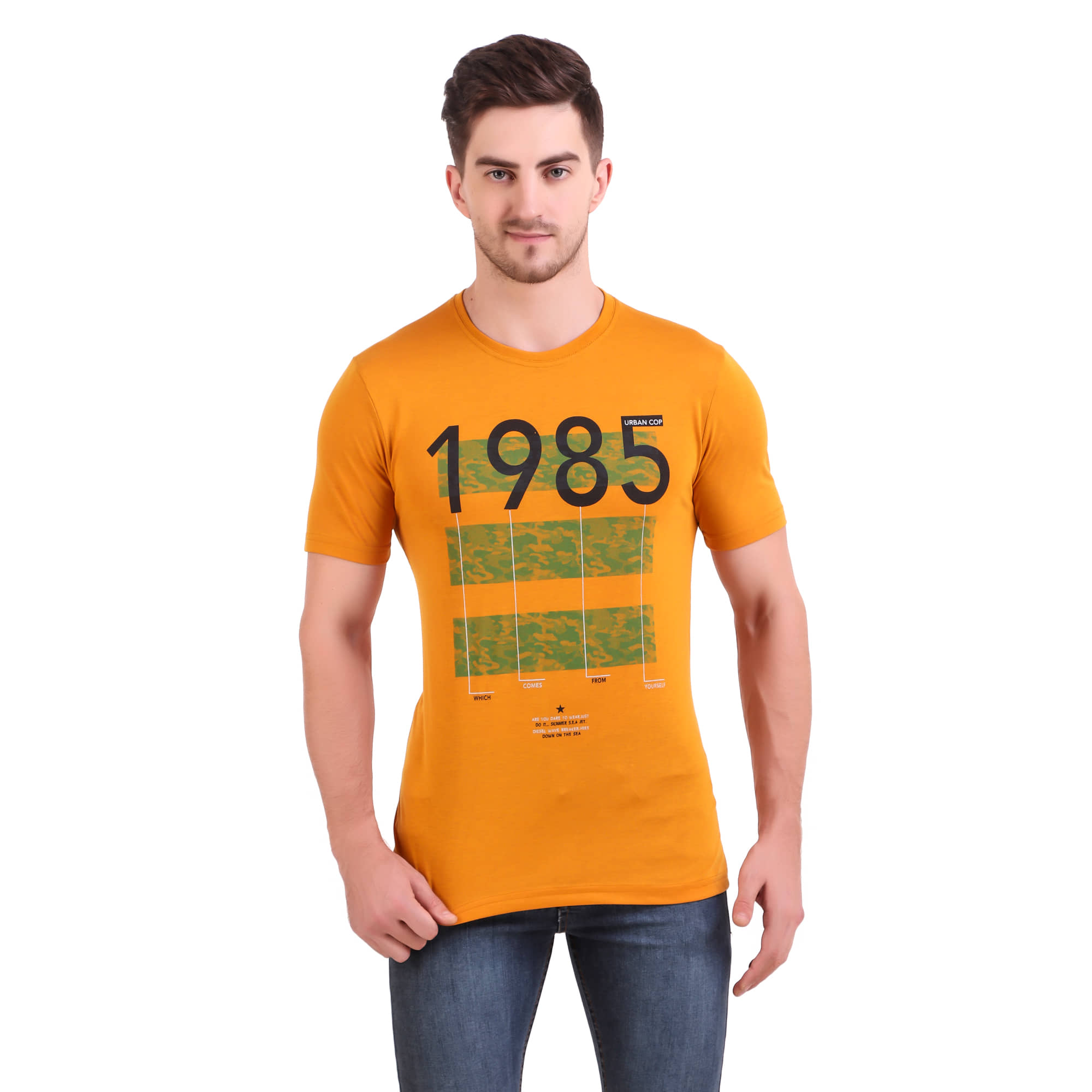 Bravezi Pack of 1 Cotton Blend Slim Fit Men's T-Shirt ( Yellow )