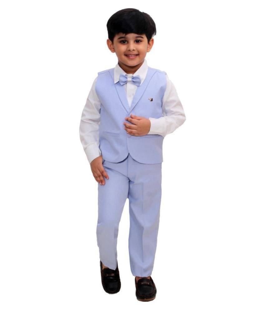     			Fourfolds Pack of 1 Boys Cotton Blend Shirt & Pants Set ( Blue )