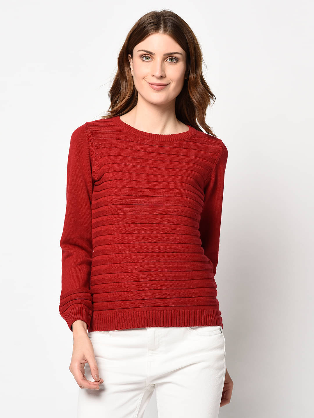     			98 Degree North Women Cotton Round Neck Pullover ( Red )