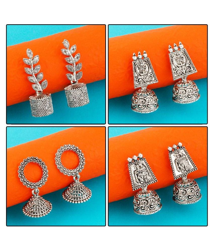     			Silver Shine  Oxidised Wedding  Traditional jhumki Earring For Women Girl Set 4