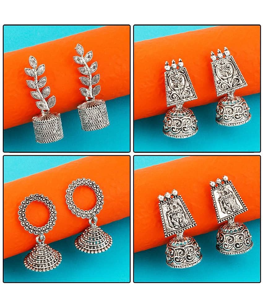 Silver Shine Oxidised Wedding Traditional jhumki Earring For Women Girl Set 4 - Earrings | Buy online on ZillyBuy