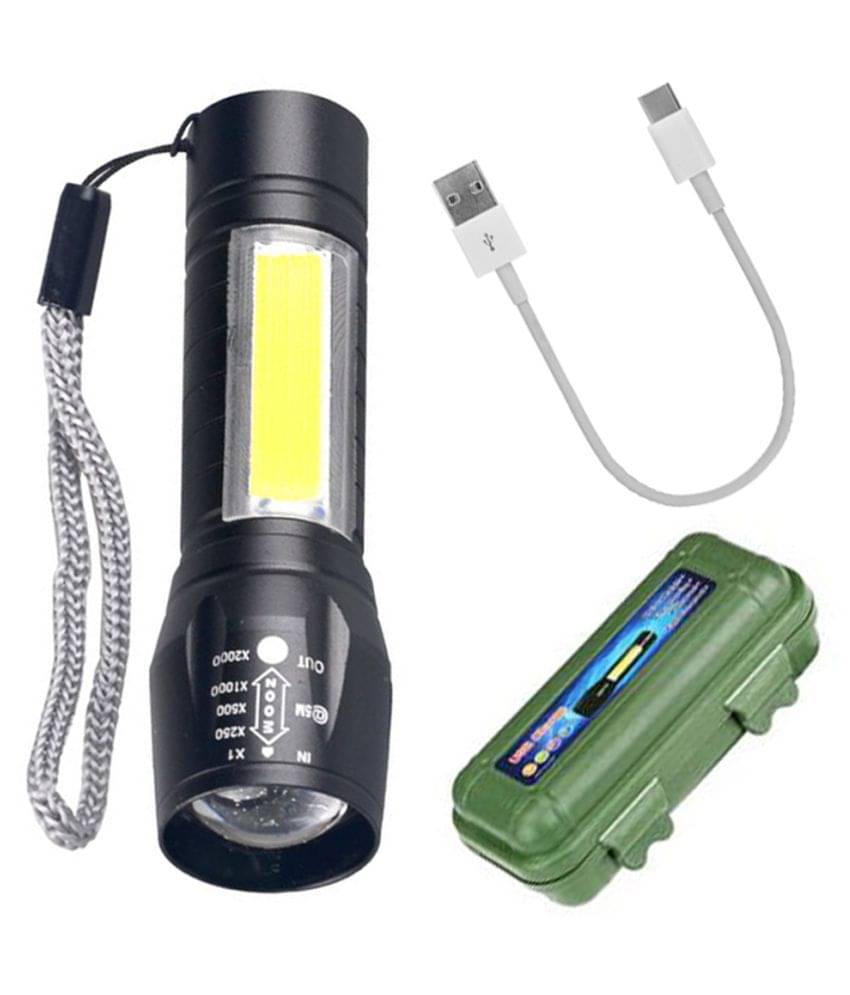 Rechargeable 3 Modes Mini USB LEDZoom Torch 9W Flashlight Torch 500M 2IN1Torch - Pack of 1 Rechargeable 3 Modes Mini USB LEDZoom Torch 9W Flashlight Torch 500M 2IN1Torch - Pack of 1