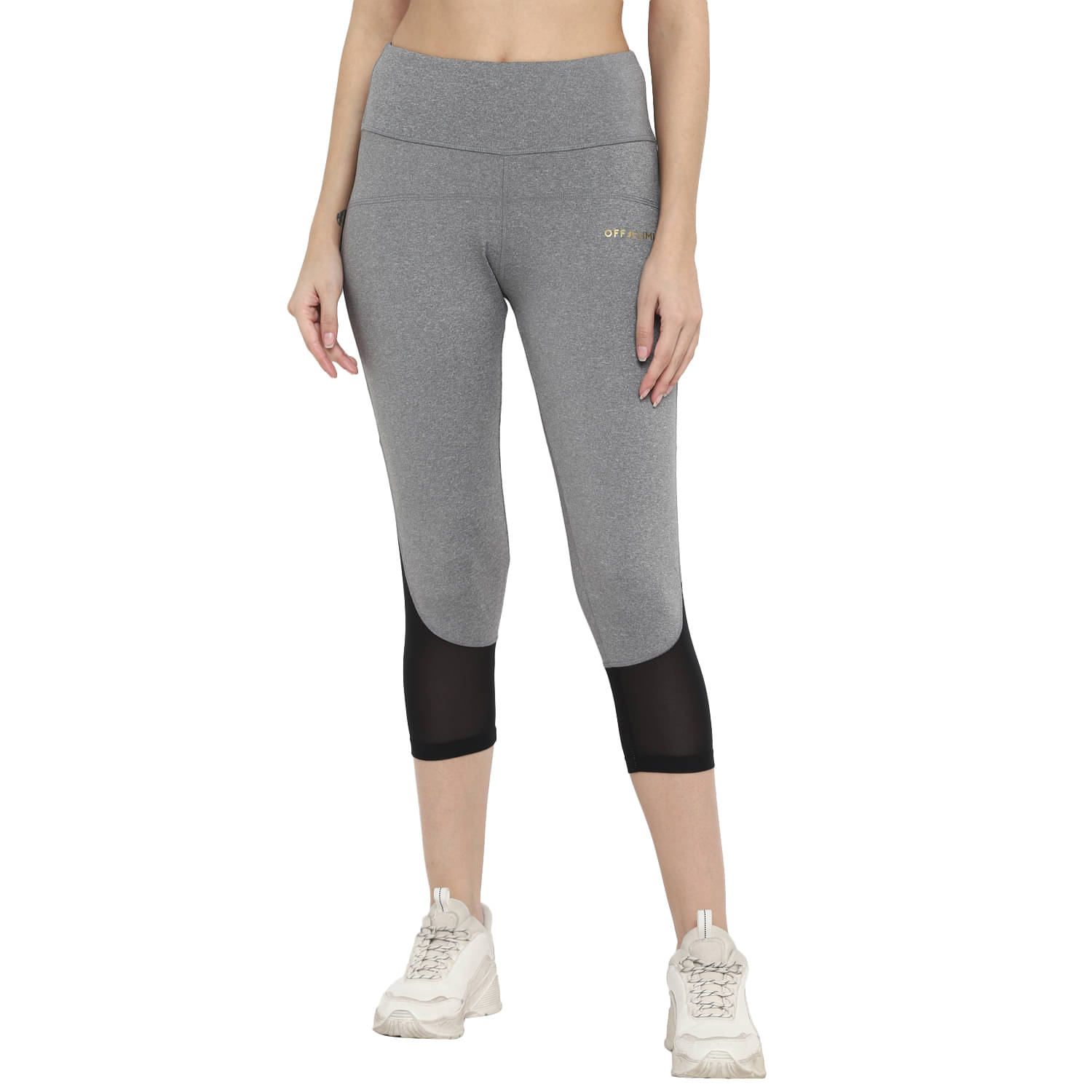     			OFF LIMITS Grey Polyester Color Blocking Tights