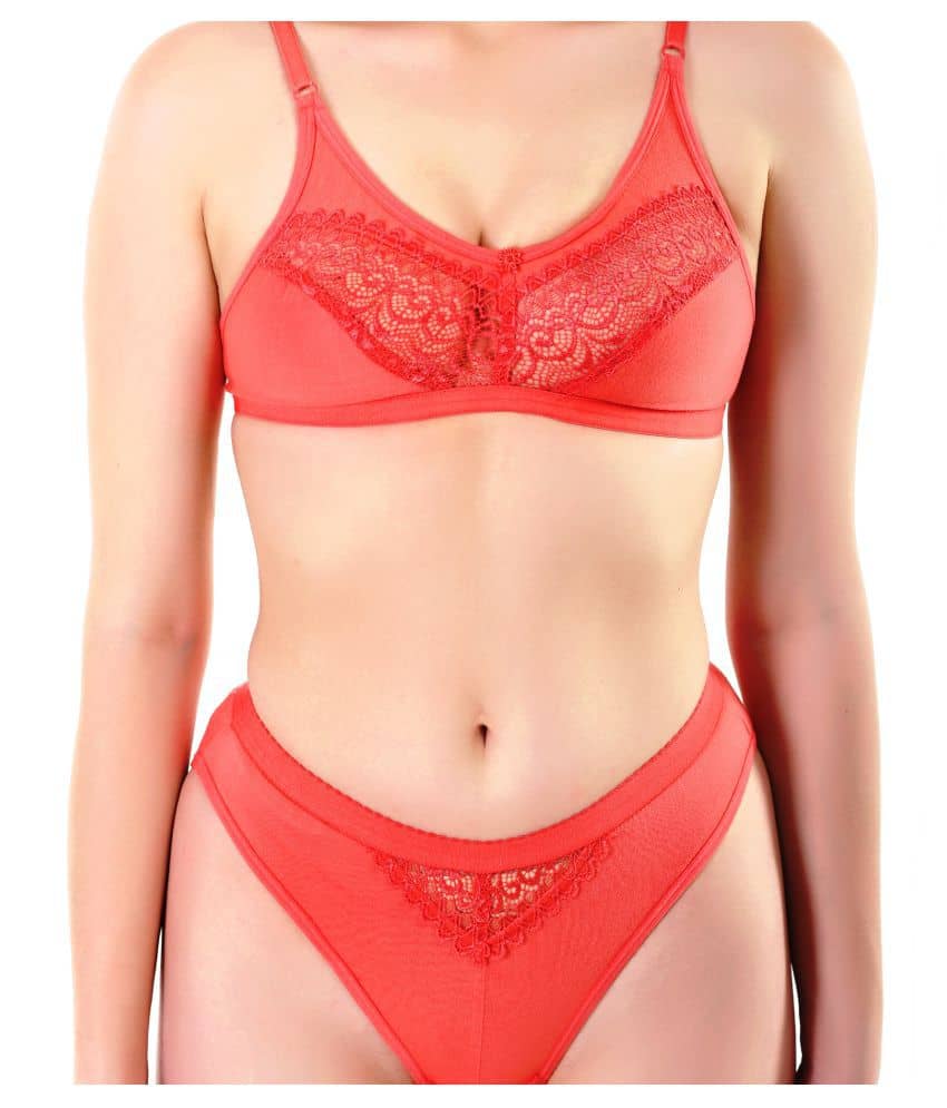 TCG Cotton Lycra Women's Bra & Panty Set ( Pink )
