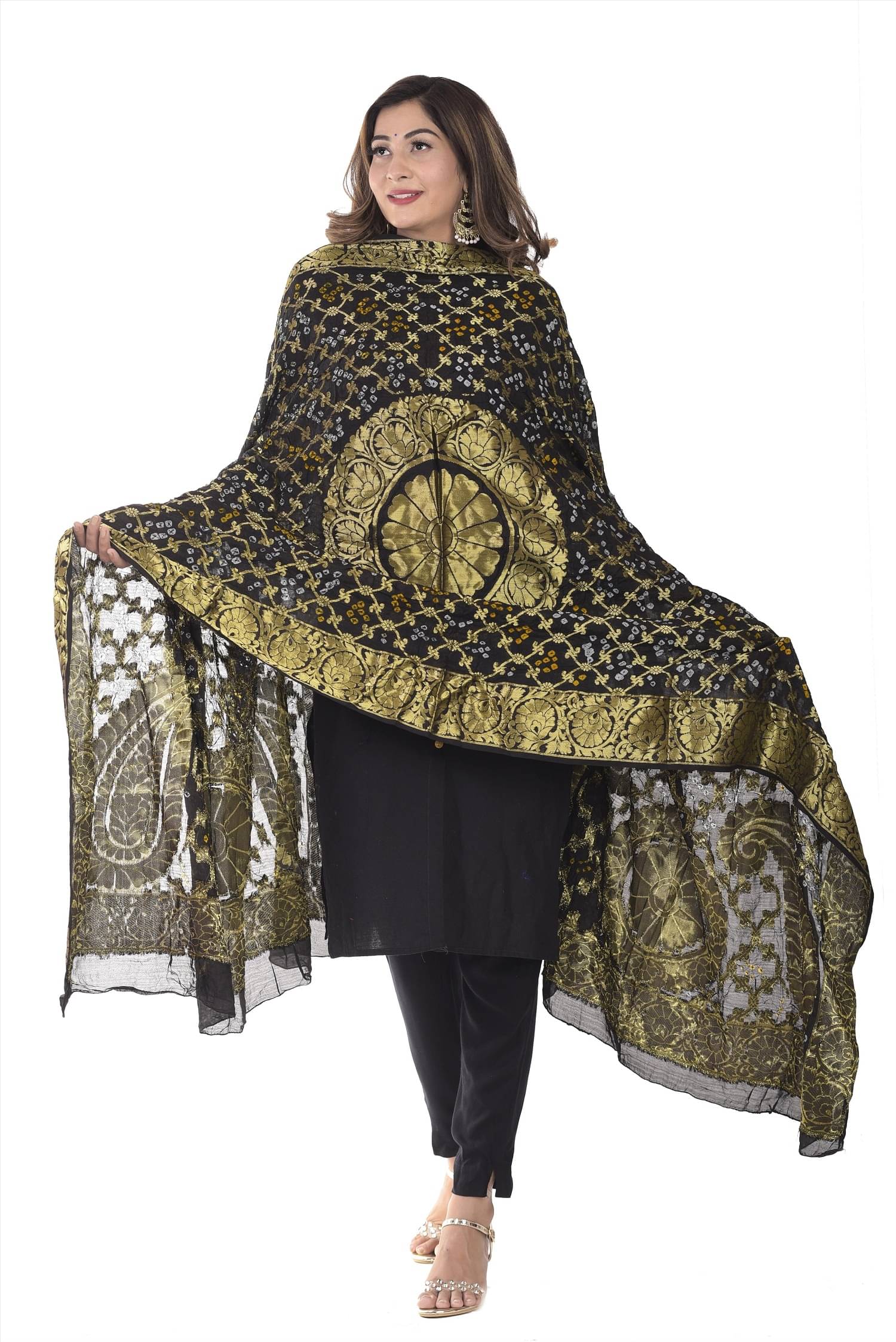     			Apratim Black Banarasi Silk Dupatta