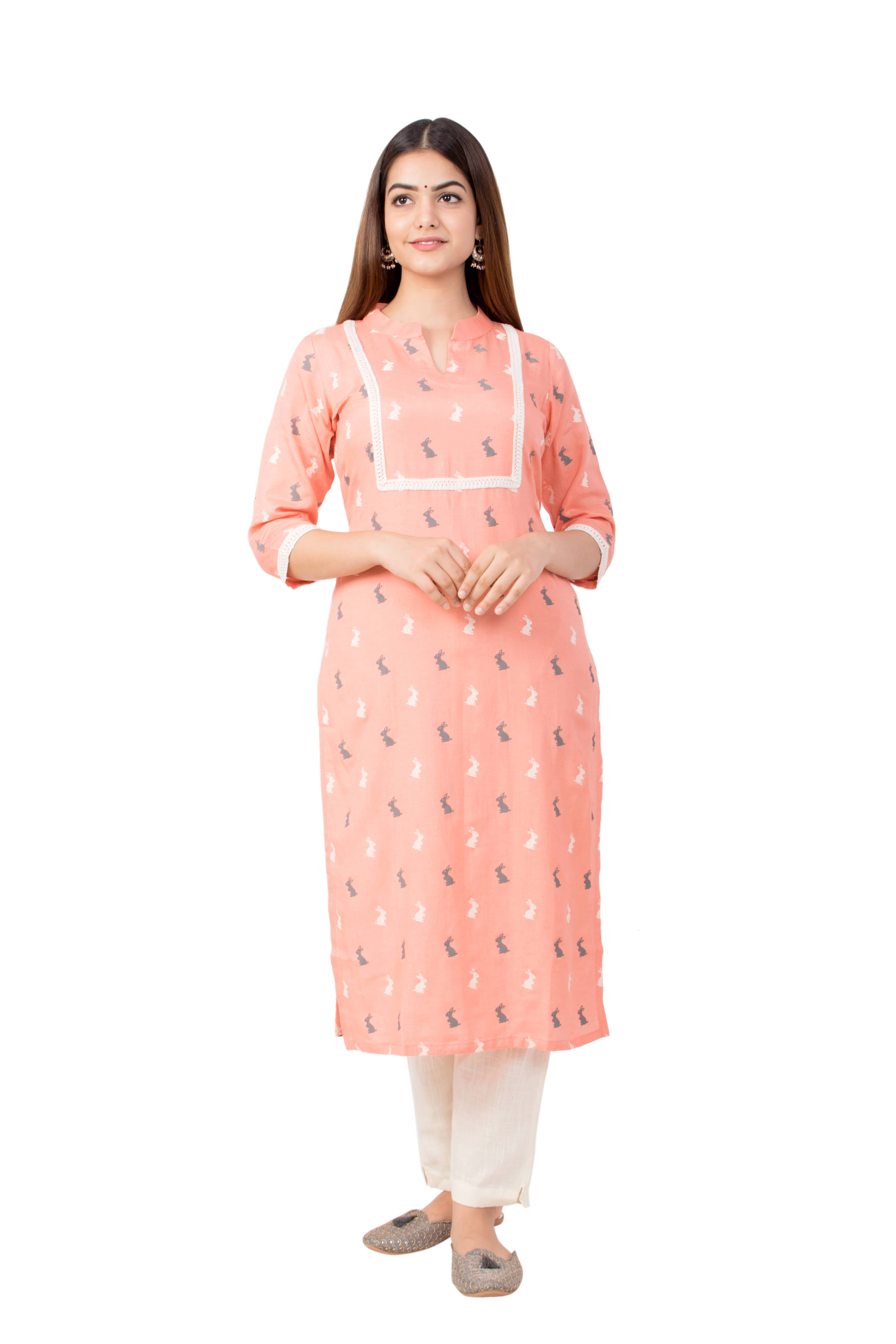 miravan Peach Cotton Blend Straight Kurti - Kurtis, Tunics | Buy online on ZillyBuy