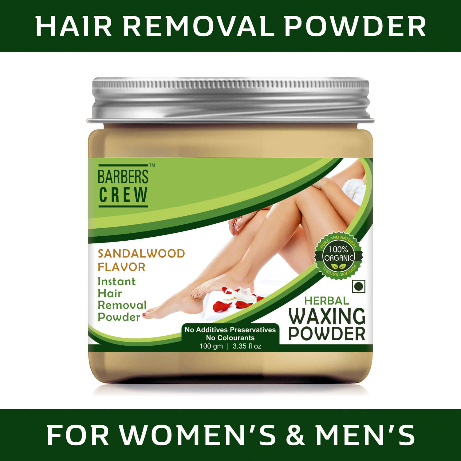 Barbers Crew Natural & Organic Hair Removal Powder -For All Hair Removal Parts Without Pain- 100 g