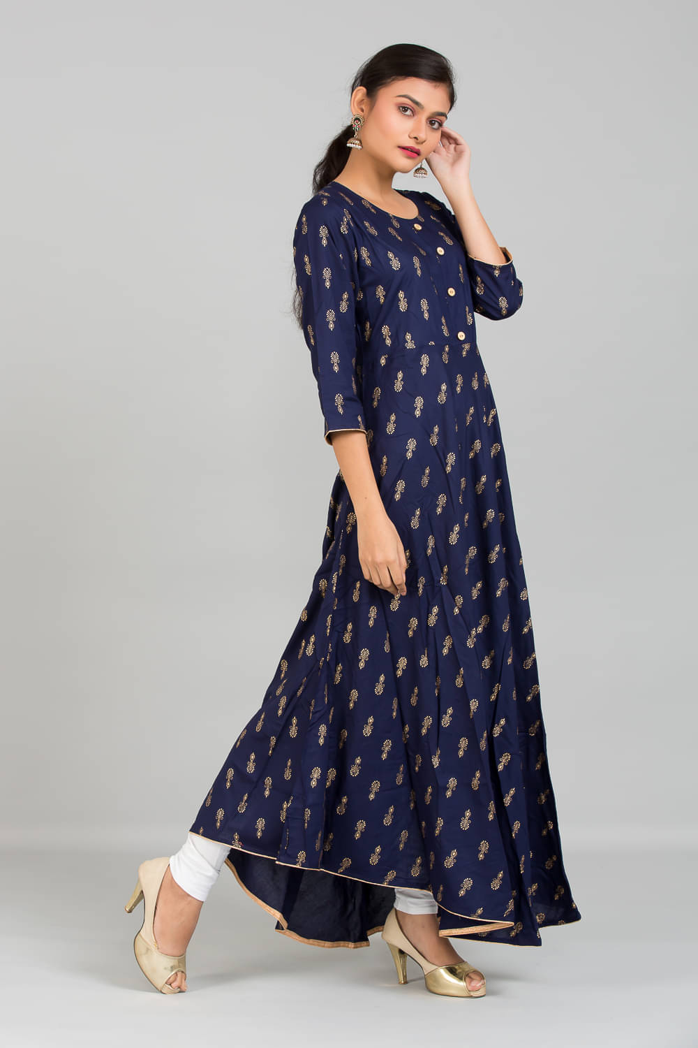     			Kavita Creations Blue Rayon High Low Hemline Kurti
