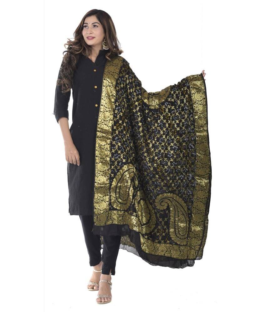     			Raj Black Banarasi Silk Dupatta