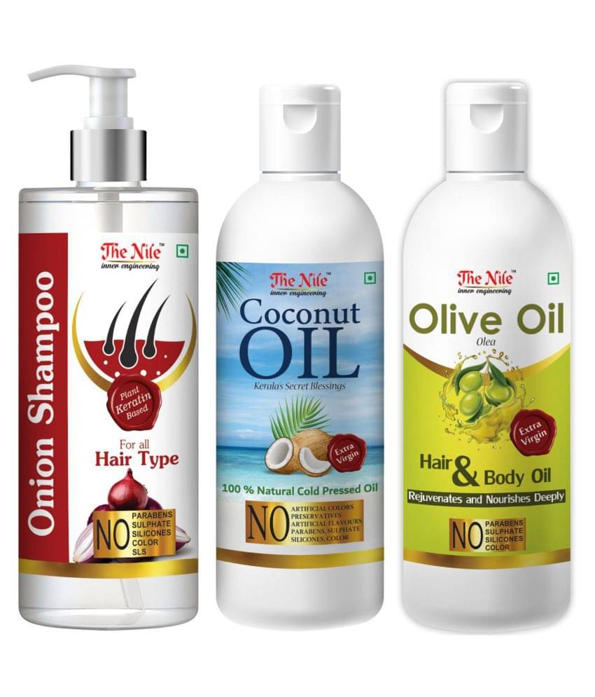     			The Nile Red Onion Shampoo 200 ML + Coconut 100 ML + Olive Oil 100 ML  Shampoo 400 mL Pack of 3