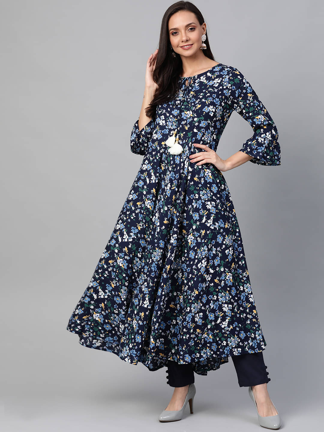Yash Gallery Pack of 1 Rayon Printed Flared Women's Kurti - ( Blue )     			Yash Gallery Pack of 1 Rayon Printed Flared Women's Kurti - ( Blue )