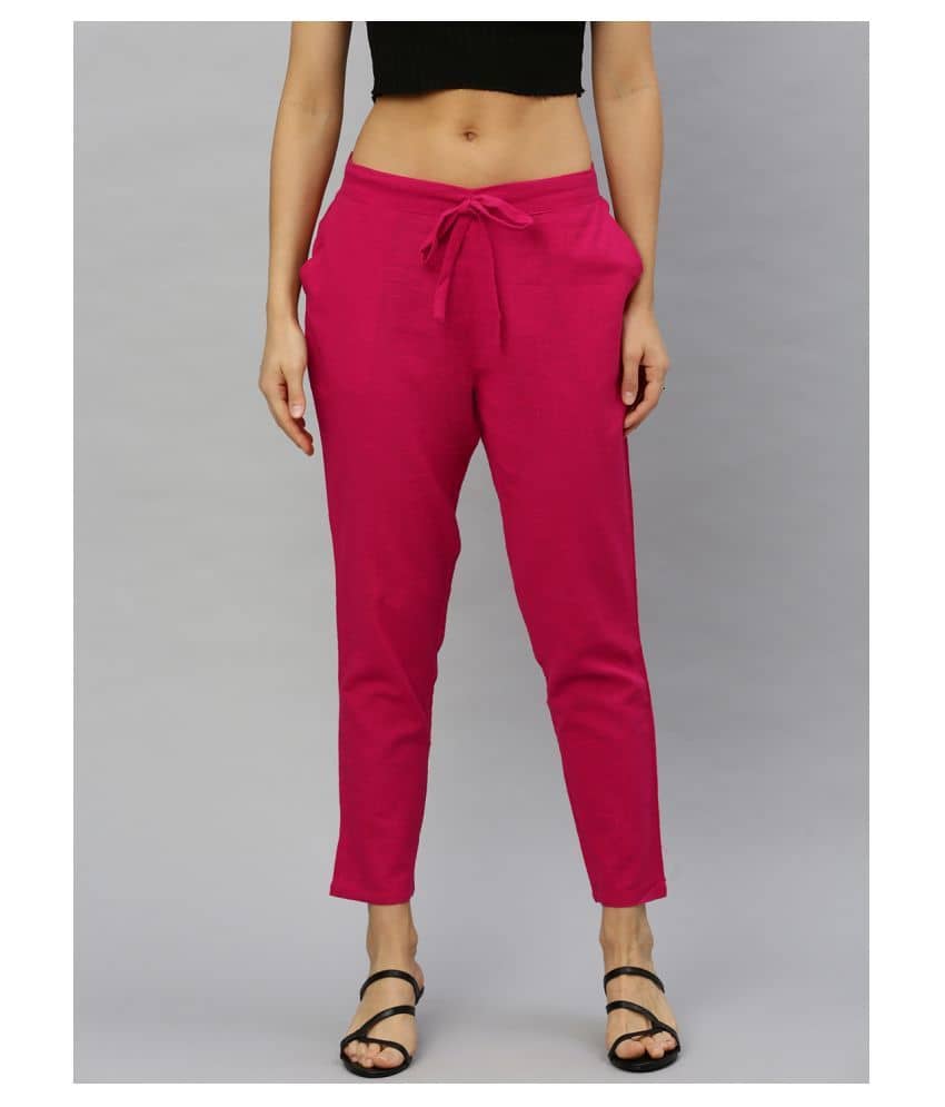 Yash Gallery Cotton Straight Women's Casual Pants ( Pink ) - Trousers | Buy online on ZillyBuy