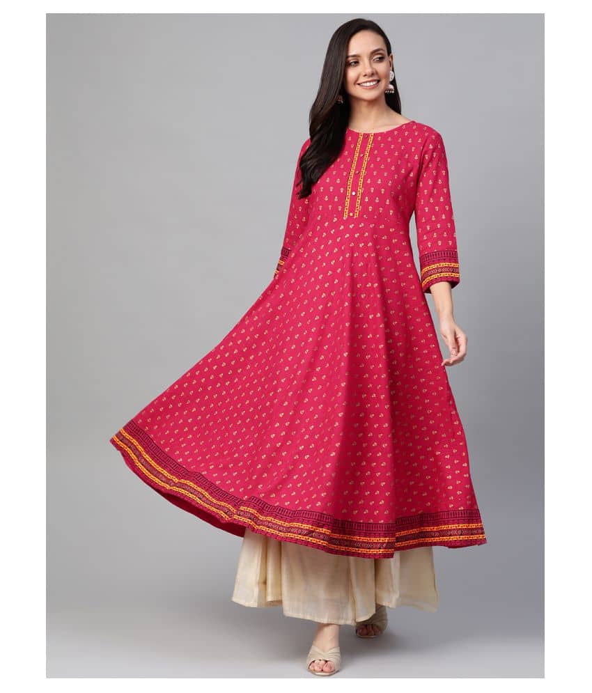 Yash Gallery Pack of 1 Cotton Printed Anarkali Women's Kurti - ( Pink ) - Kurtis, Tunics | Buy online on ZillyBuy