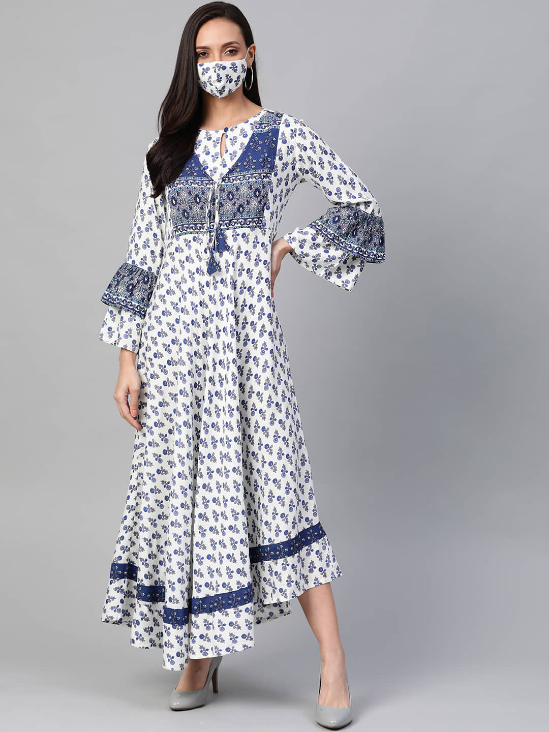 Yash Gallery Women Rayon Ethnic Dress ( White )