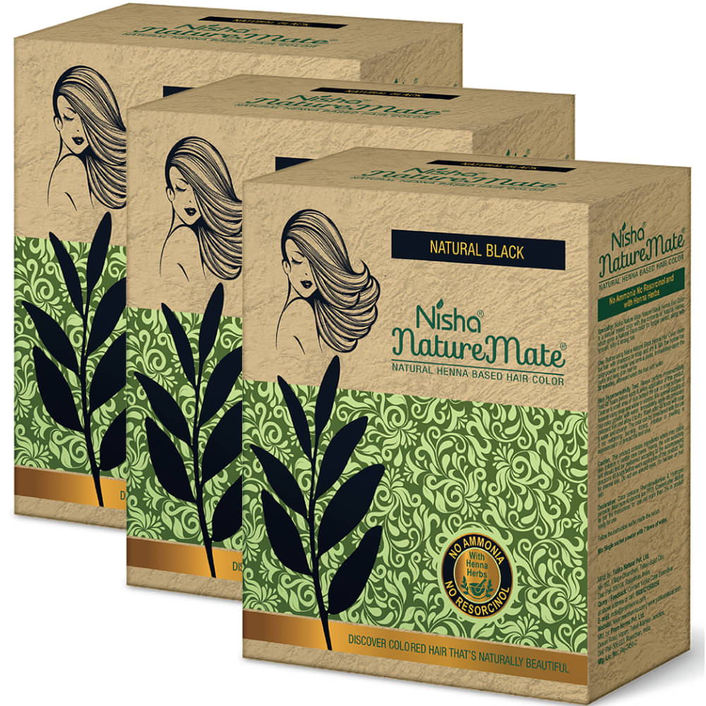 Nisha Nature Mate Henna Based Hair Colour Original Black 60gm Pack of 3, No Ammonia, No Resorcinol, 100% Grey Coverage Nisha Nature Mate Henna Based Hair Colour Original Black 60gm Pack of 3, No Ammonia, No Resorcinol, 100% Grey Coverage