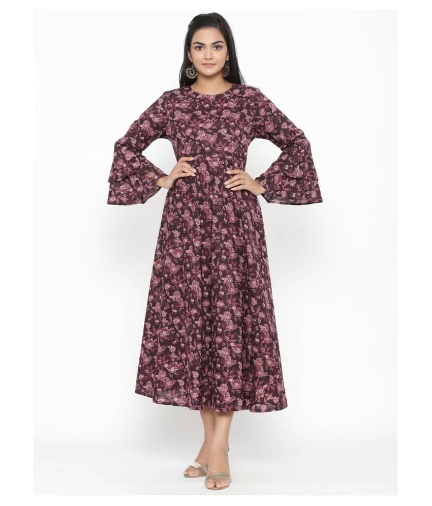 miravan - Maroon Cotton Women's Anarkali Kurti - Kurtis, Tunics | Buy online on ZillyBuy