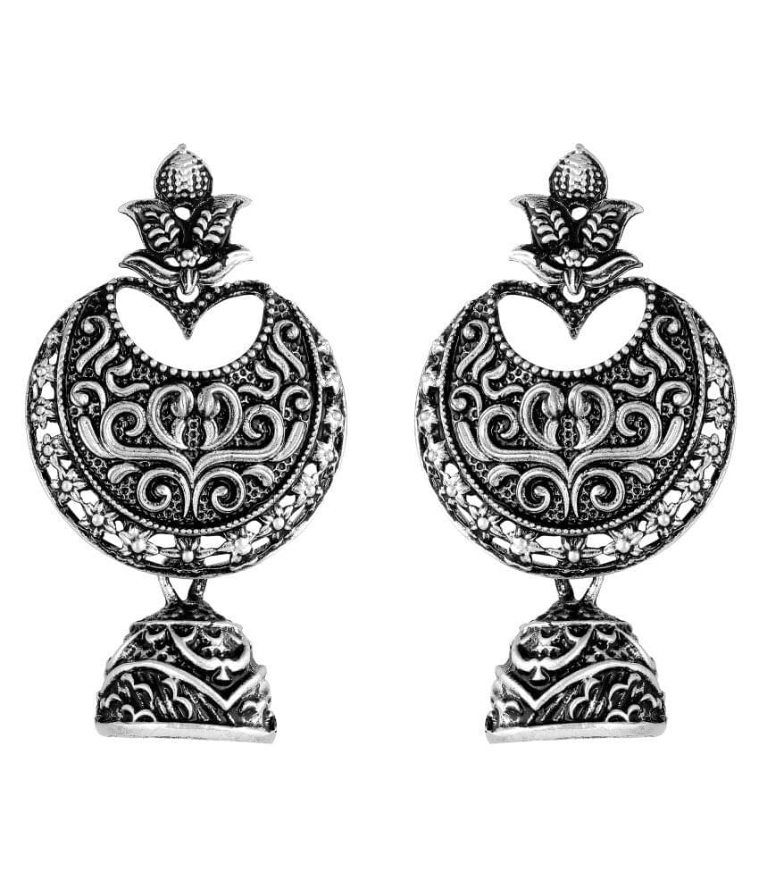 Asmitta Antique Silver-Toned Crescent Dome Shape Dangle Earring for Women and Girls     			Asmitta Antique Silver-Toned Crescent Dome Shape Dangle Earring for Women and Girls