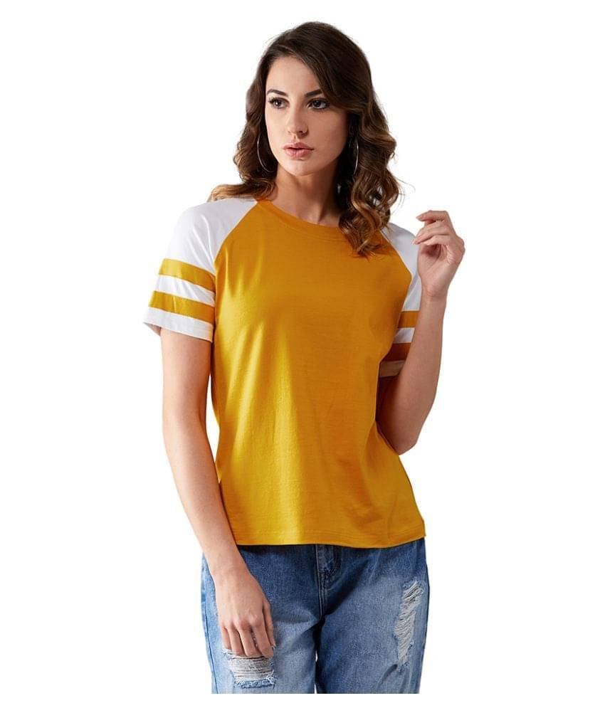    			Dolce Crudo Women Cotton Regular Fit Round Neck T-Shirt ( Yellow )