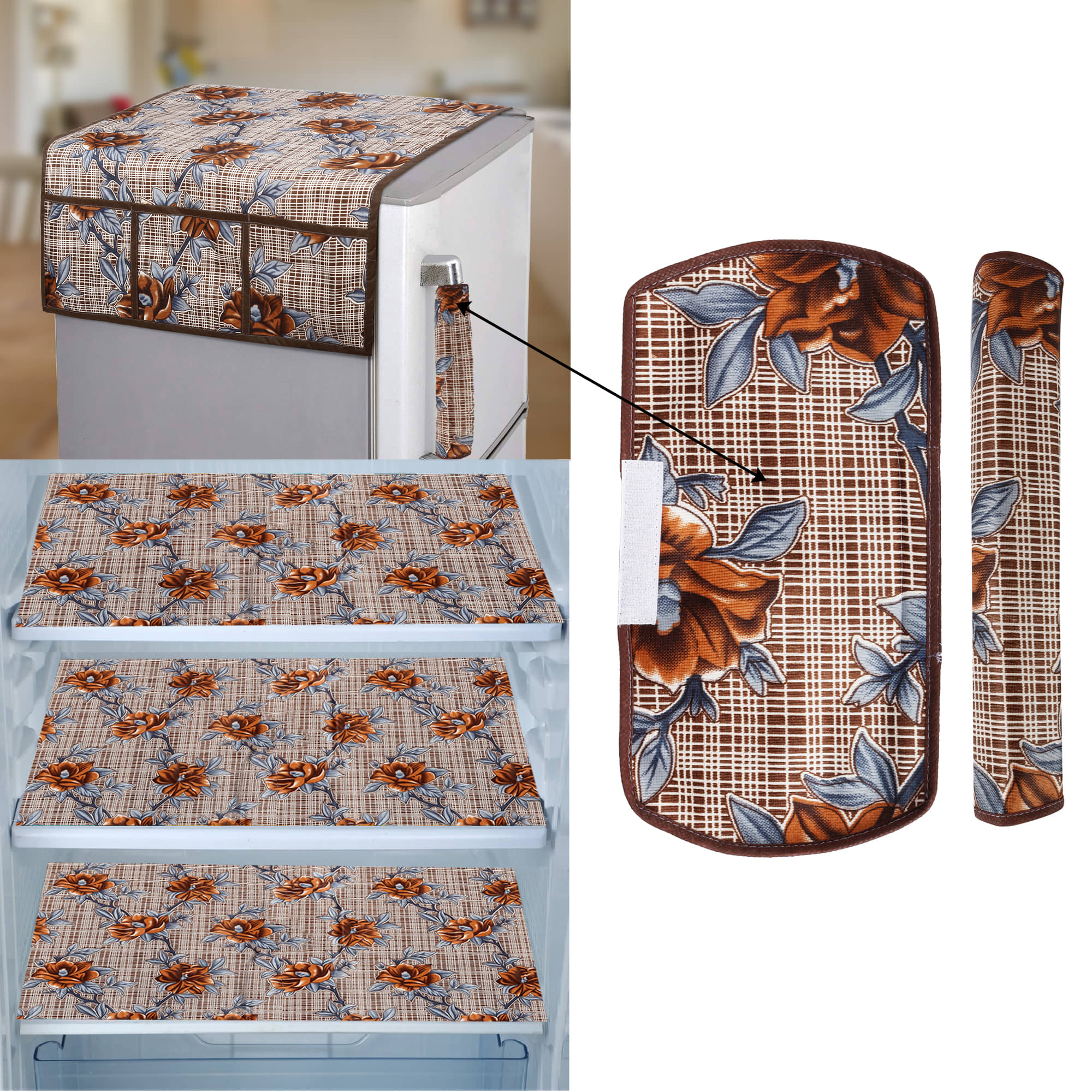E-Retailer Set of 6 PVC Brown Fridge Top Cover