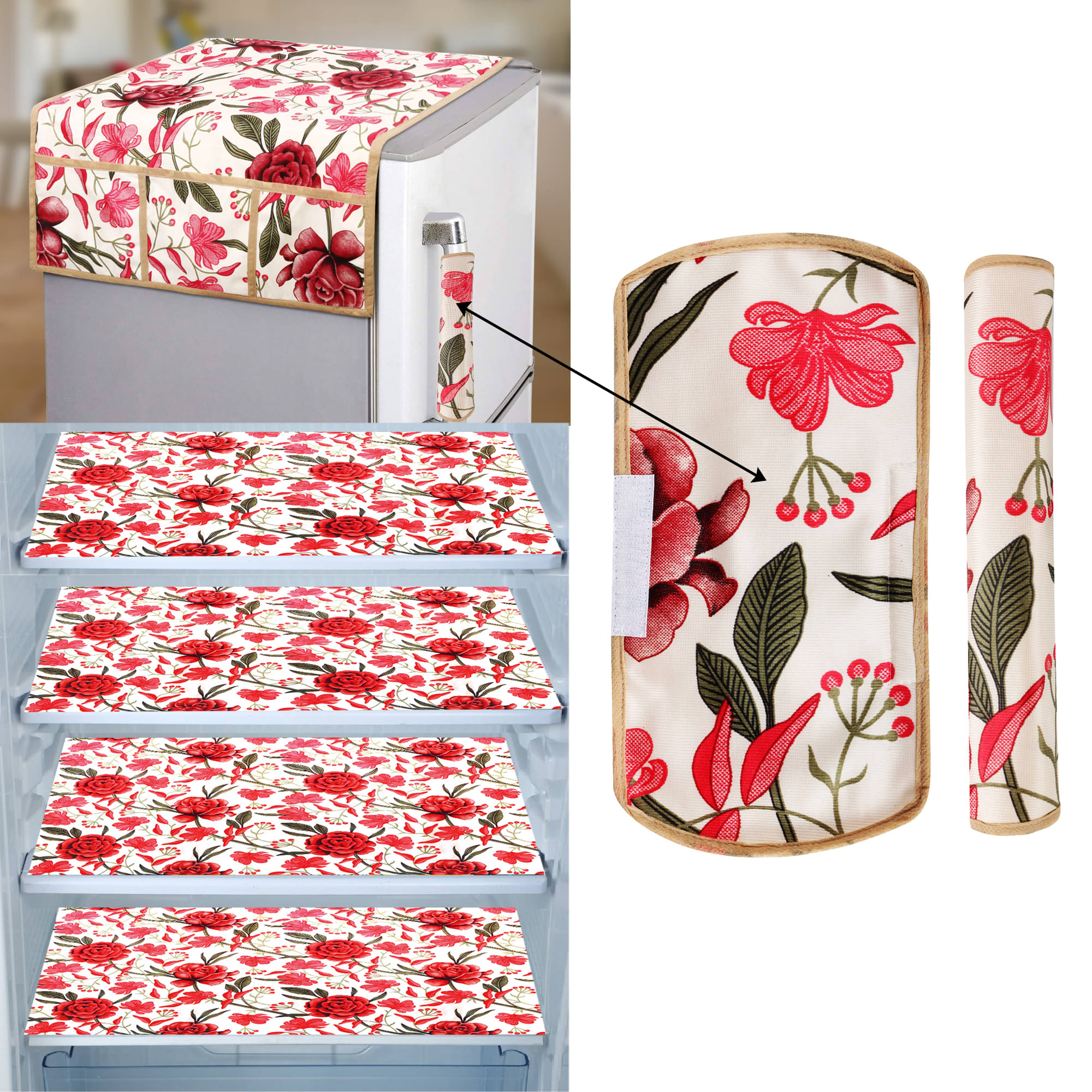     			E-Retailer Set of 7 PVC Red Fridge Top Cover