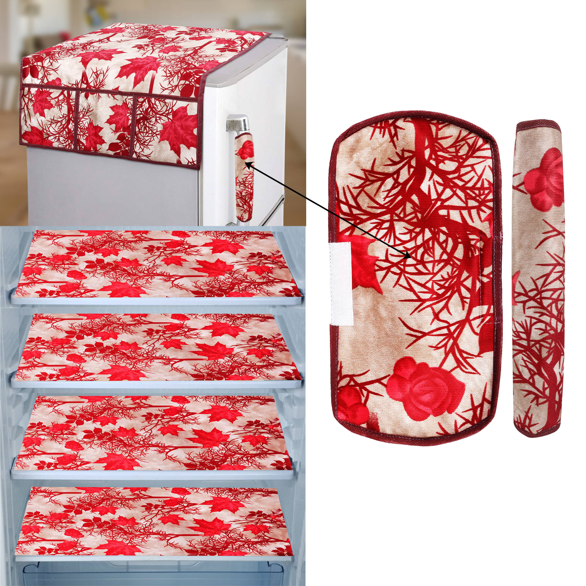E-Retailer Set of 7 PVC Red Fridge Top Cover E-Retailer Set of 7 PVC Red Fridge Top Cover