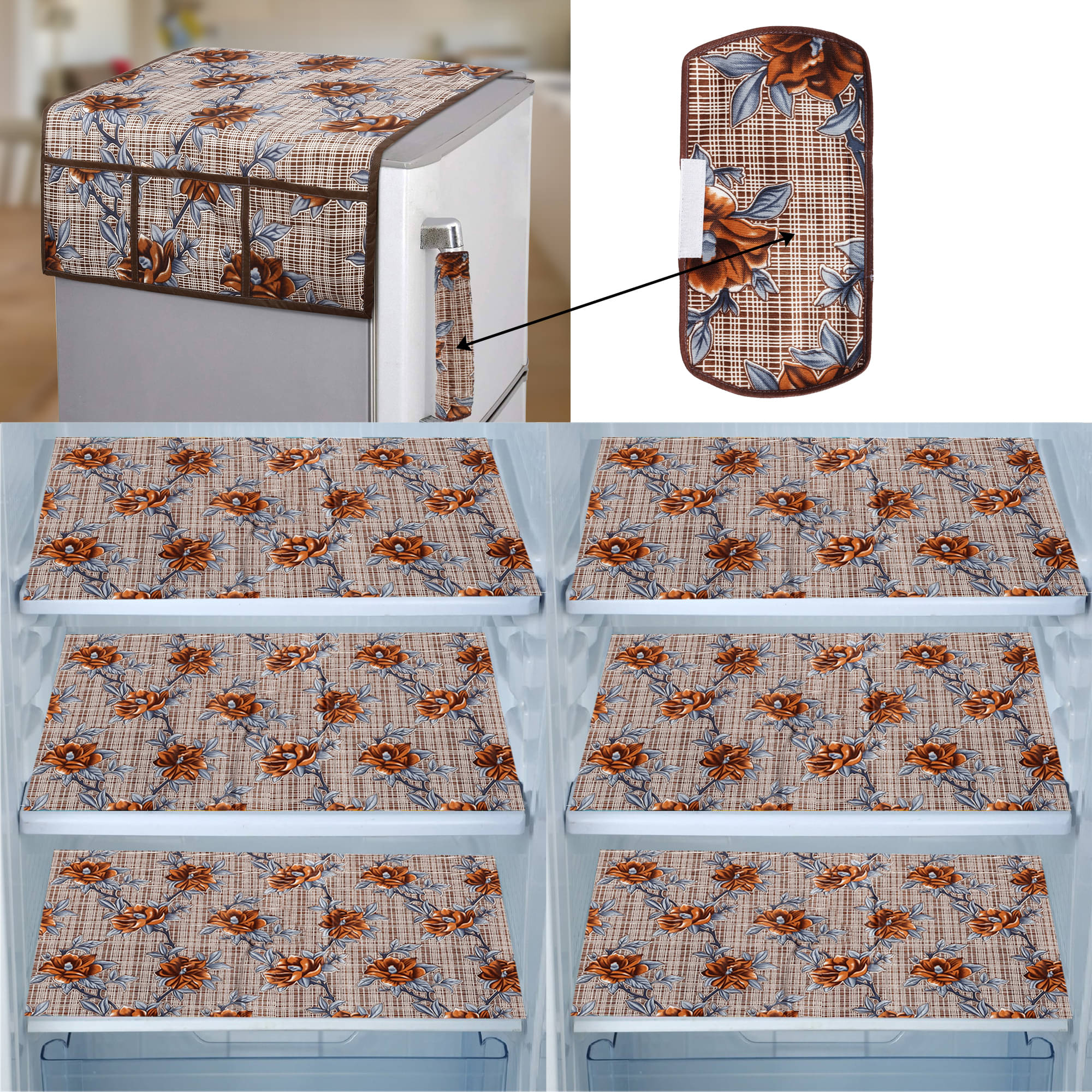     			E-Retailer Set of 8 PVC Brown Fridge Top Cover