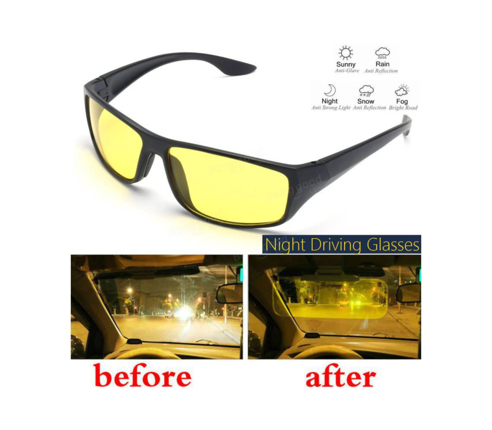     			Mahek Accessories - Day & Night Vision UV Protection HD Goggles Sunglasses Men/Women Driving Glasses Sun Glasses (Yellow)