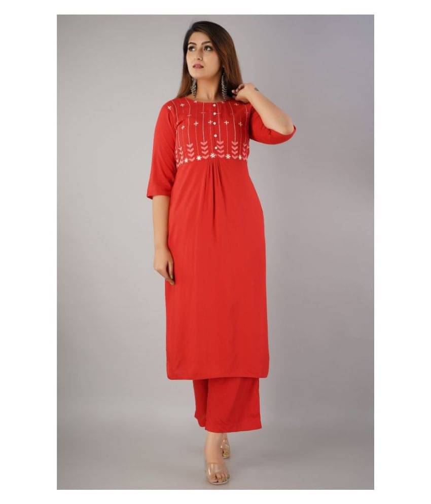    			SVARCHI - Red Straight Rayon Women's Stitched Salwar Suit ( Pack of 1 )