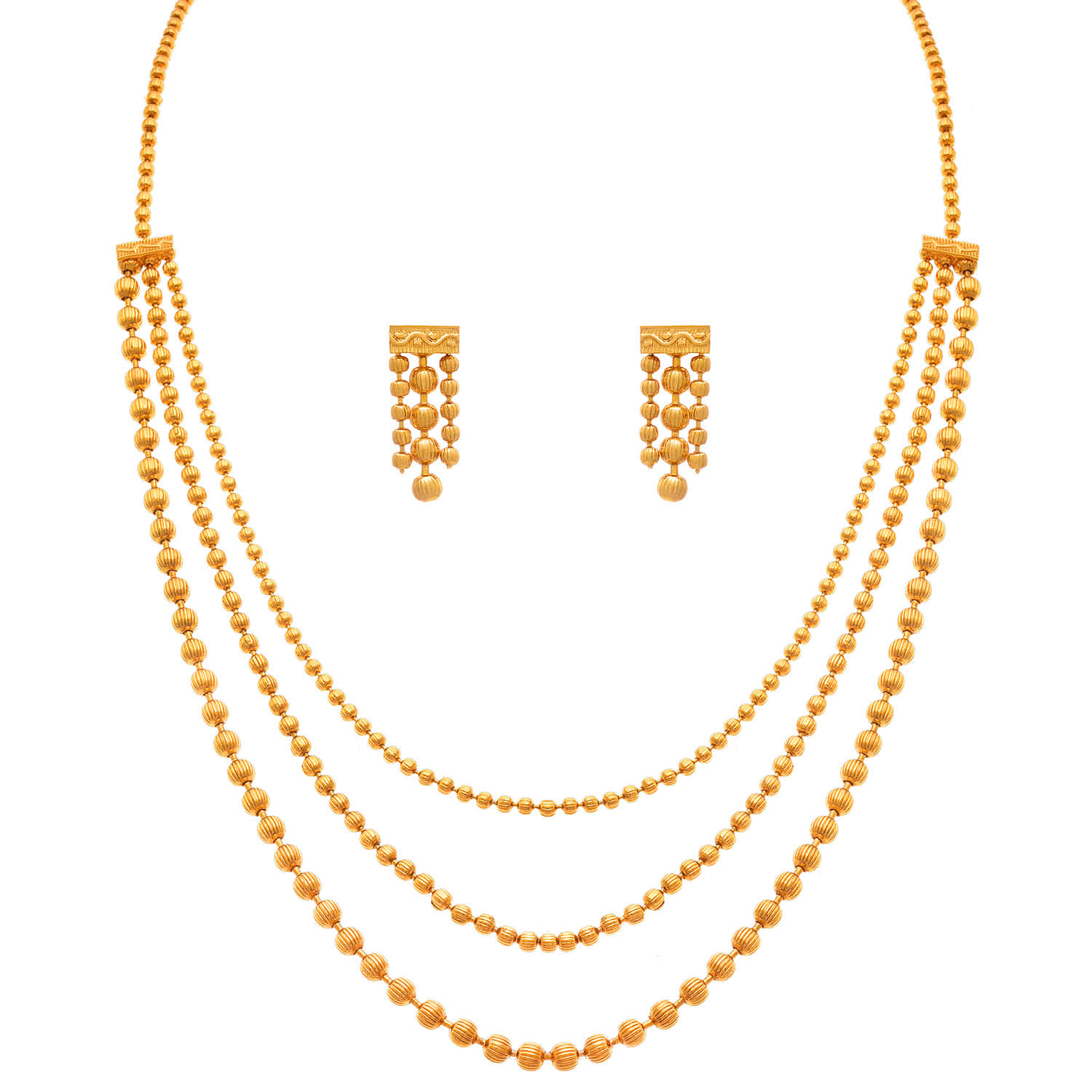 JFL - Jewellery For Less Copper Golden Long Haram Traditional Gold Plated Necklaces Set