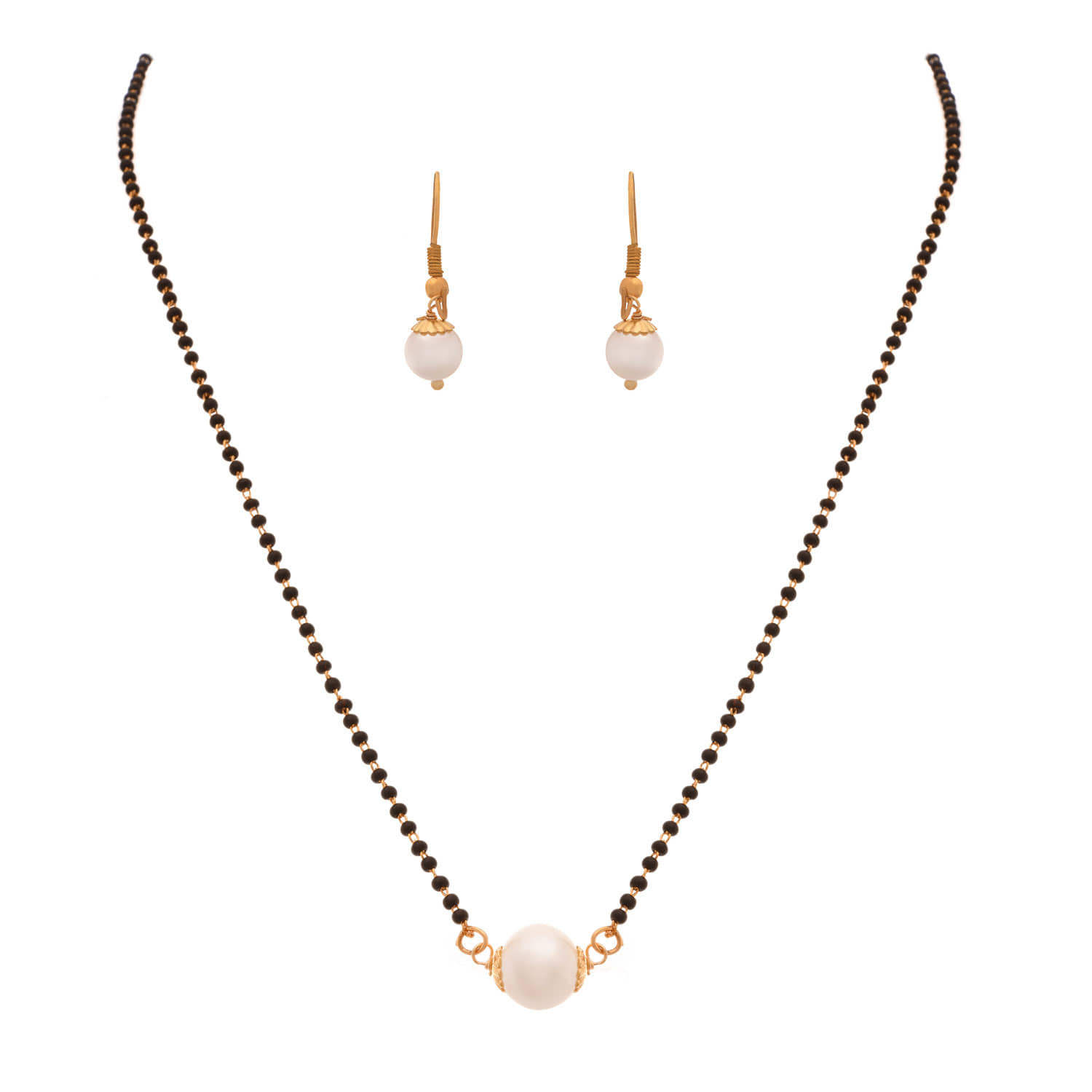 Traditional Ethnic 1g Gold Plated Pearl Designer Mangalsutra with Black Beaded Chain for Women