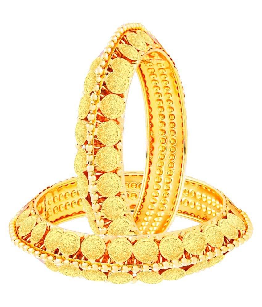 Asmitta Traditional Laxmi Coin Gold toned pair of Bangle for Women     			Asmitta Traditional Laxmi Coin Gold toned pair of Bangle for Women