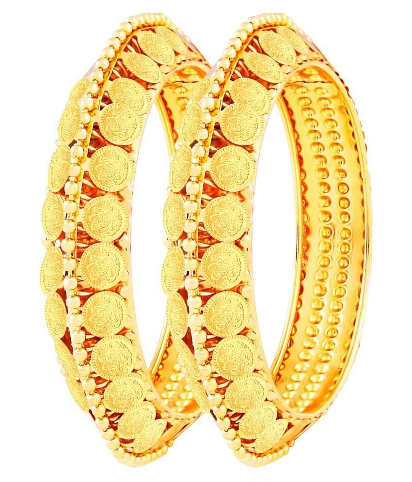 Asmitta Traditional Laxmi Coin Gold toned pair of Bangle for Women Asmitta Traditional Laxmi Coin Gold toned pair of Bangle for Women