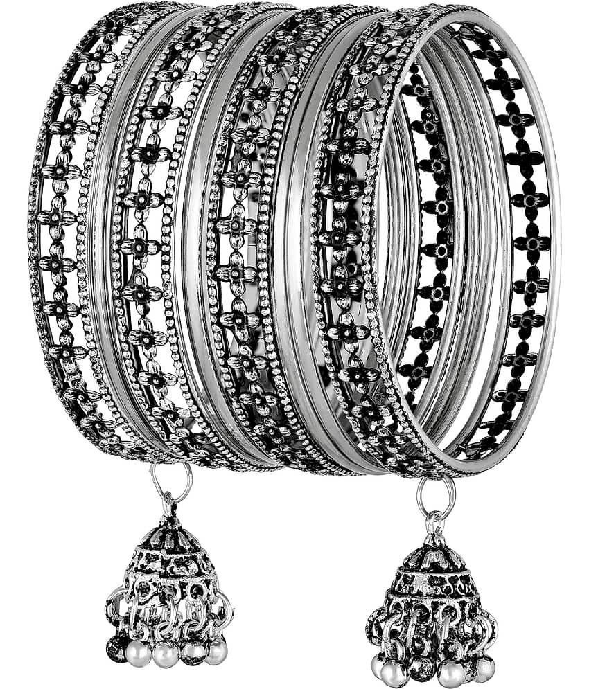 Asmitta Traditional Oxidised German Silver Jhumki Latkan Afghani Bangle Set for Women - Bangles & Bracelets | Buy online on ZillyBuy