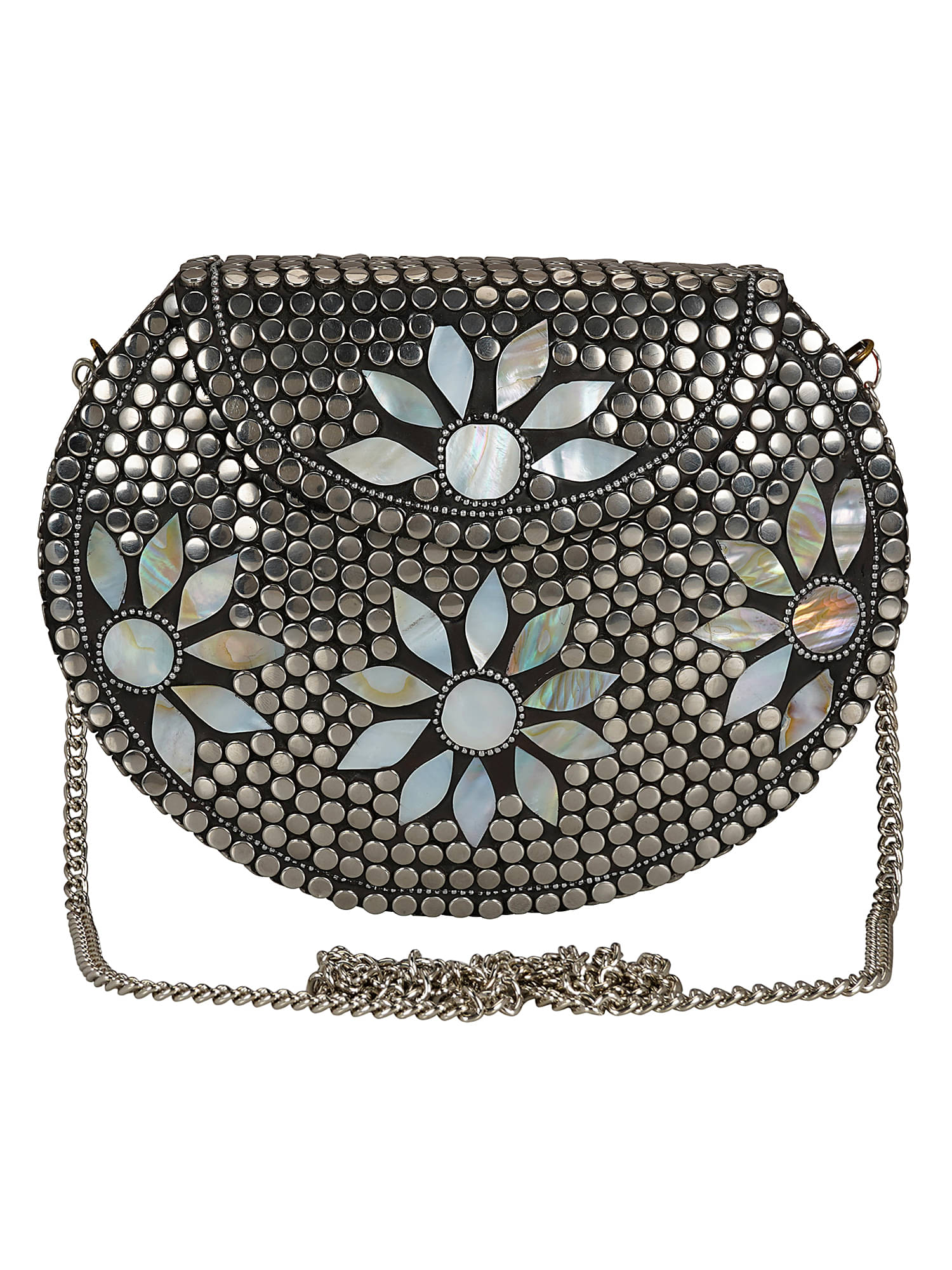     			Anekaant Silver Metal Box Clutch