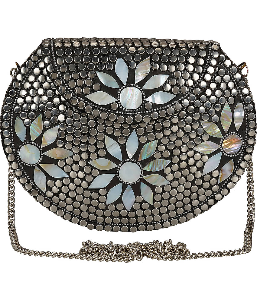 Anekaant Silver Metal Box Clutch - Handbags | Buy online on ZillyBuy