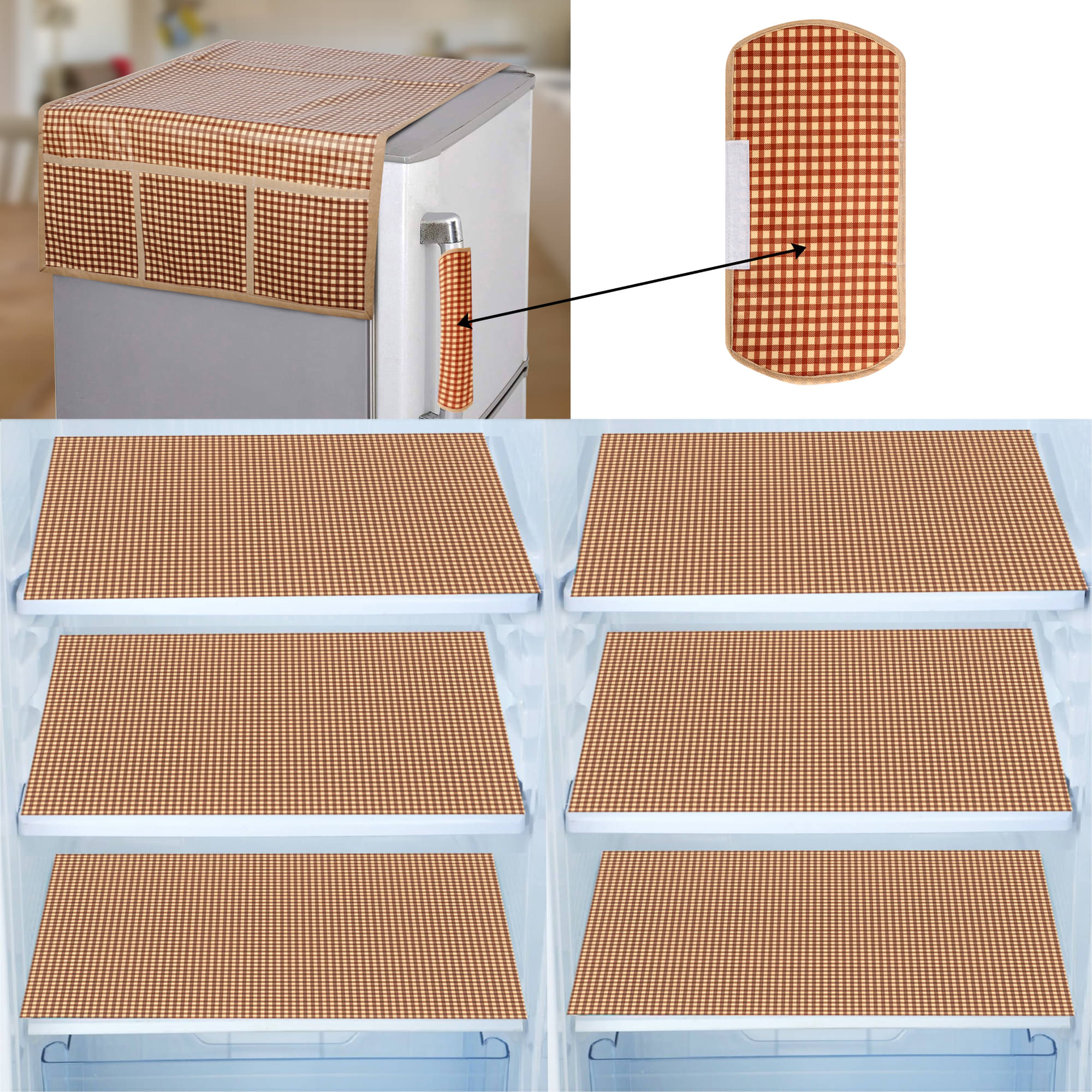     			E-Retailer Set of 8 PVC Brown Fridge Top Cover