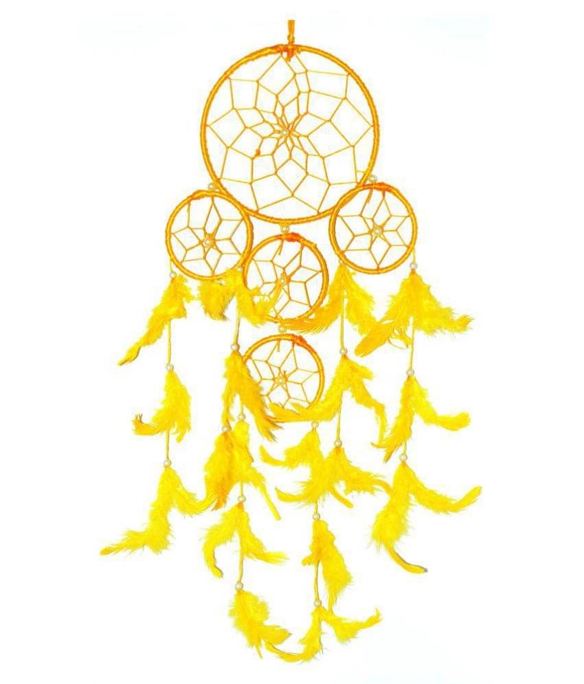     			Feather Yellow Dream Catcher - Pack of 1 ( 55 X 1 cms )