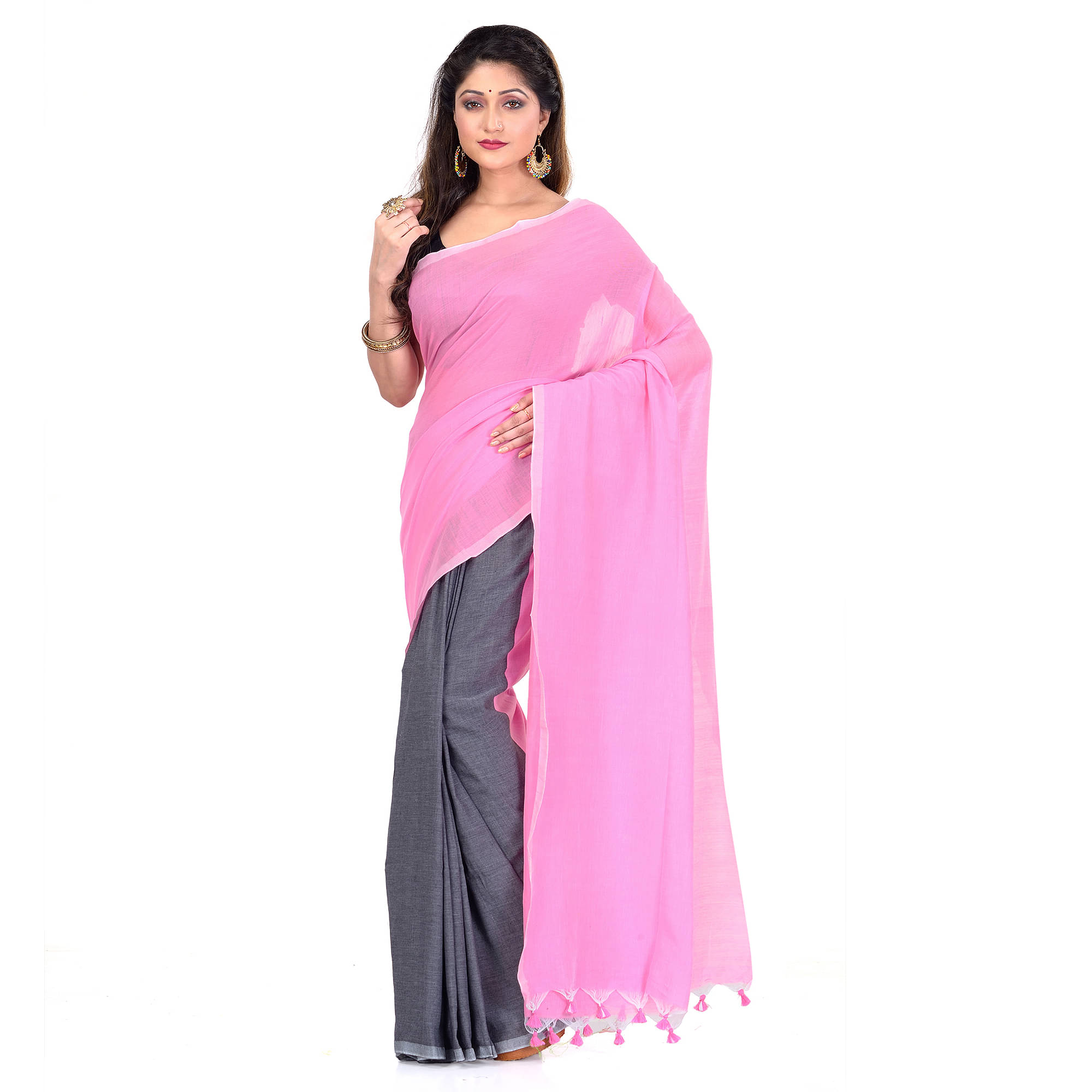     			Desh Bidesh Silk Blend Self Design Saree With Unstitched Blouse Piece ( Pink )