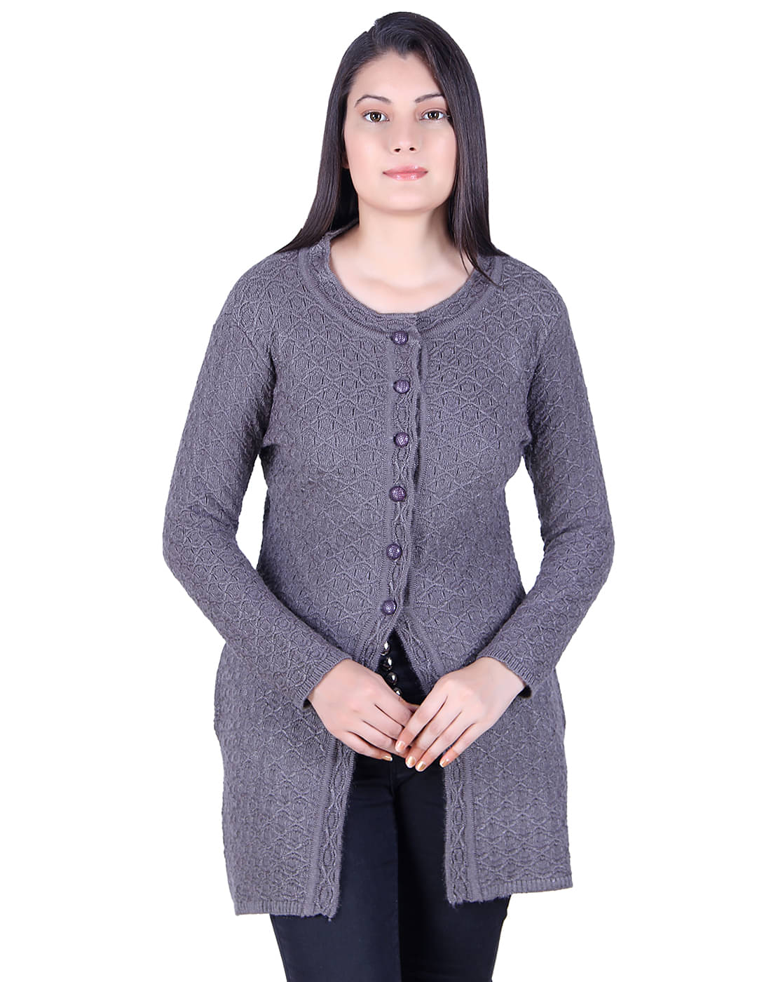 Ogarti Acrylic Grey Cardigans Dress     			Ogarti Acrylic Grey Cardigans Dress