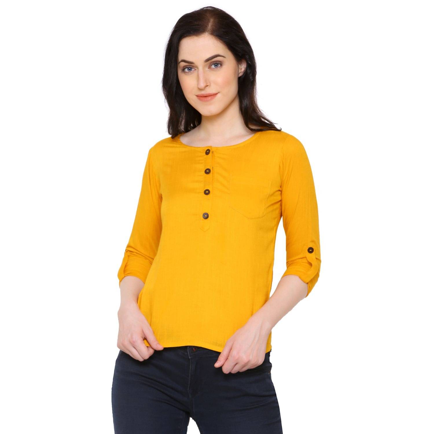 Yash Gallery Women's Rayon Regular Top ( Yellow ) Yash Gallery Women's Rayon Regular Top ( Yellow )
